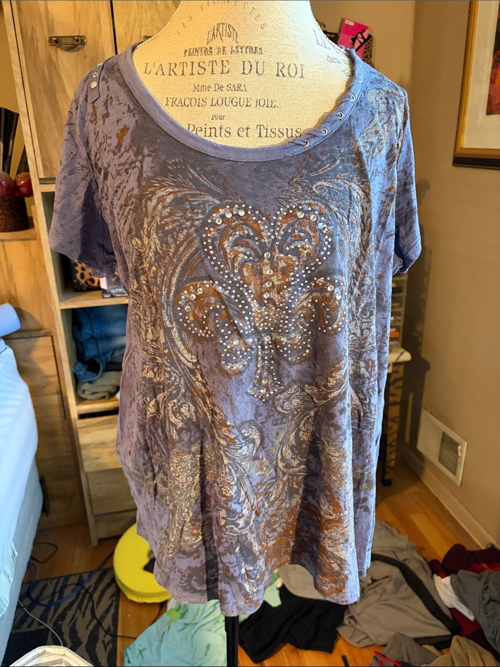 Adobe Star Embellished Blue Short-Sleeve Women's Top - 1X